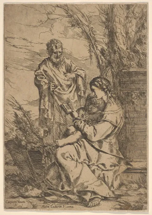 Framed Print : Holy Family with the Virgin reading, the Virgin sits in profile with a book in her left