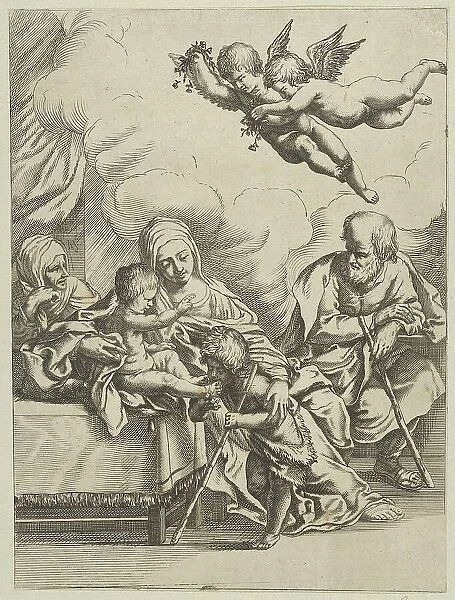 The Holy Family with young John the Baptist and Saint Elizabeth, two angels above... ca. 1590-1610. Creator: Anon