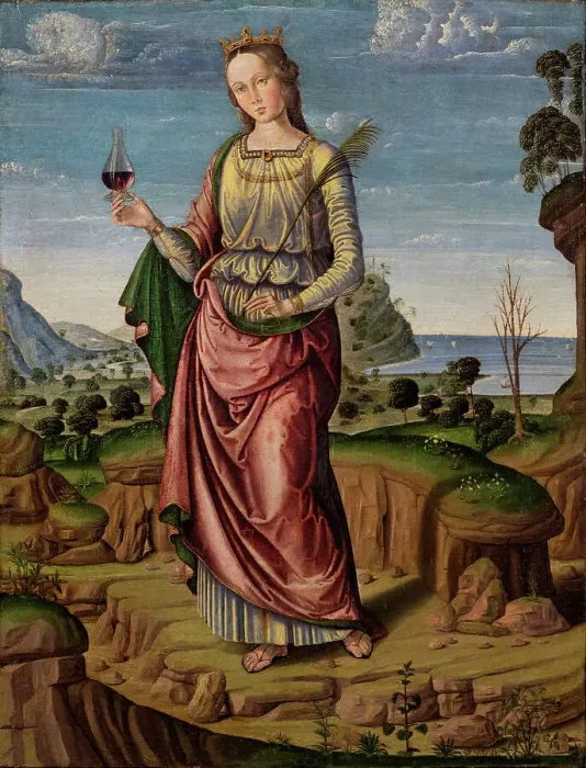 Framed Print : Holy martyr (Saint Ursula?), 1490s. Creator: Santi, Giovanni (ca 1435-1494) Framed Print : Holy martyr (Saint Ursula?), 1490s. Creator: Santi, Giovanni (ca 1435-1494)