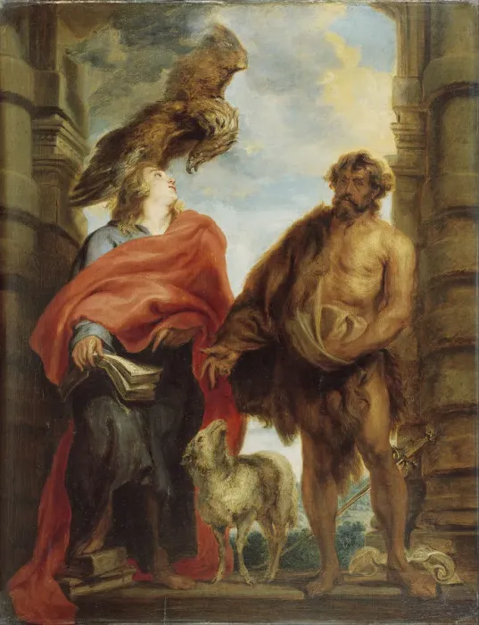 Framed Print : The Two Holy Saints John. Artist: Dyck, Sir Anthony van (1599-1641) Framed Print : The Two Holy Saints John. Artist: Dyck, Sir Anthony van (1599-1641)
