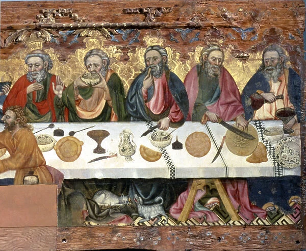 Holy Supper tempera painting on wood by Jaume Ferrer, detail of the right side