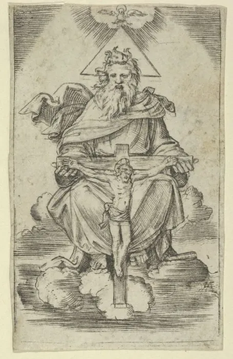 Framed Print : The Holy Trinity, ca. 1500-27. Creator: Marcantonio Raimondi Framed Print : The Holy Trinity, ca. 1500-27. Creator: Marcantonio Raimondi