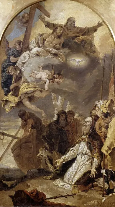 Framed Print : Holy Trinity in Glory Appearing to Saint Pope Clement I, ca 1735. Creator: Tiepolo, Giambattista (1696-1770) Framed Print : Holy Trinity in Glory Appearing to Saint Pope Clement I, ca 1735. Creator: Tiepolo, Giambattista (1696-1770)