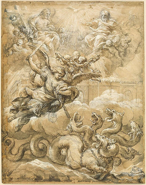 The Holy Trinity with Saint Michael Conquering the Dragon, 1666. Creator: Pietro da Cortona