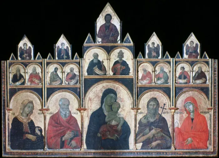 Framed Print : The Holy Virgin with the Christ Child and Saints, c1278-1318. Artist: Duccio di Buoninsegna Framed Print : The Holy Virgin with the Christ Child and Saints, c1278-1318. Artist: Duccio di Buoninsegna