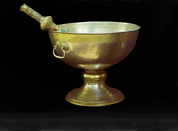 Holy water bowl; gift from Tsar Mikhail Feodorovich, vestry of the Assumption Cathedral in..., 1911. Creator: Sergey Mikhaylovich Prokudin-Gorsky