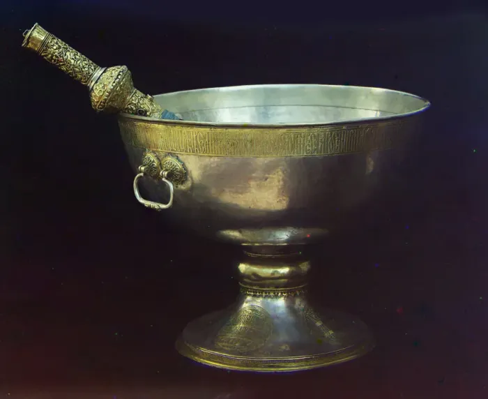 Framed Print : Holy water bowl. Gift from Tsar Mikhail Feodorovich (Photograph by Sergei Prokudin-Gorsky), 17th century. Artist: Russian master Framed Print : Holy water bowl. Gift from Tsar Mikhail Feodorovich (Photograph by Sergei Prokudin-Gorsky), 17th century. Artist: Russian master