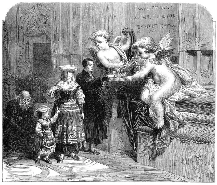 Framed Print : Holy-water font at the entrance to St. Peter's, Rome, 1870. Creator: Unknown Framed Print : Holy-water font at the entrance to St. Peter's, Rome, 1870. Creator: Unknown