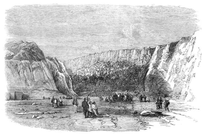 Framed Print : Holyhead Harbour Works...the Face of the Mountain after the Grand Blasting Operations... 1857. Creator: Unknown Framed Print : Holyhead Harbour Works...the Face of the Mountain after the Grand Blasting Operations... 1857. Creator: Unknown