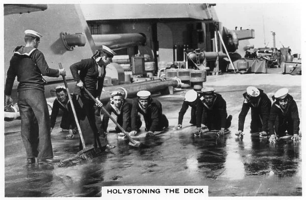 Holystoning the deck, HMS Nelson, 1937