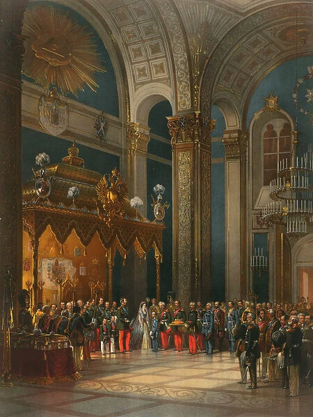 Homage of Cossack officers in the Throne Hall, coronation of Tsar Alexander II, Moscow, 1856. Artist: Georg Wilhelm Timm