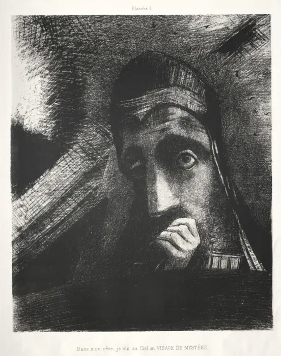 Framed Print : Homage to Goya: In My Dream I Saw in the Sky a Face of Mystery, 1885. Creator: Odilon Redon Framed Print : Homage to Goya: In My Dream I Saw in the Sky a Face of Mystery, 1885. Creator: Odilon Redon