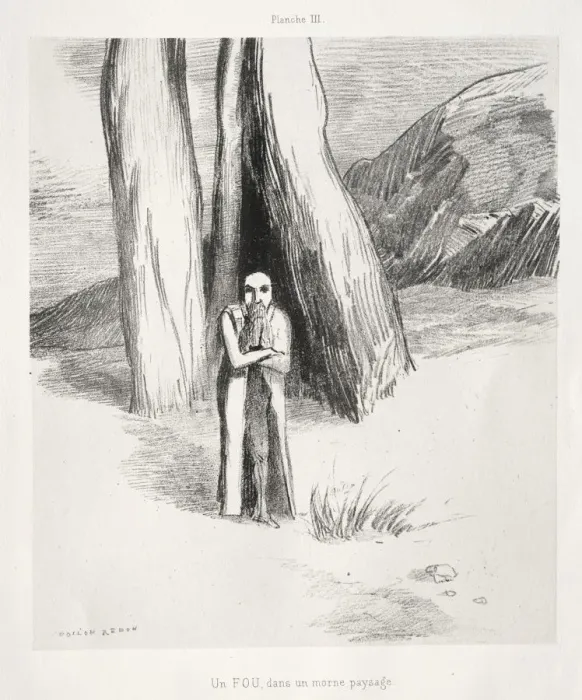 Framed Print : Homage to Goya: A Madman in a Dismal Landscape, 1885. Creator: Odilon Redon (French Framed Print : Homage to Goya: A Madman in a Dismal Landscape, 1885. Creator: Odilon Redon (French