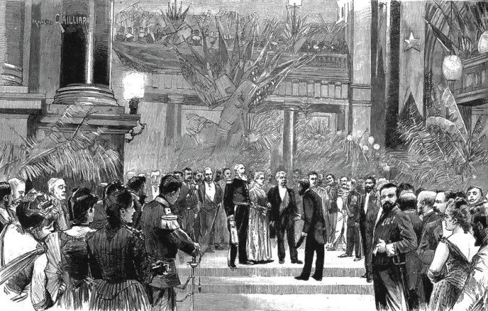 Framed Print : Homage to Stanley; Fete given in Honour of the Explorer at the Bourse, Brussels, 1890. Creator: Unknown Framed Print : Homage to Stanley; Fete given in Honour of the Explorer at the Bourse, Brussels, 1890. Creator: Unknown