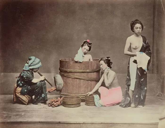 Framed Print : Home Bathing, 1870s-1890s. Creator: Yamamoto Framed Print : Home Bathing, 1870s-1890s. Creator: Yamamoto