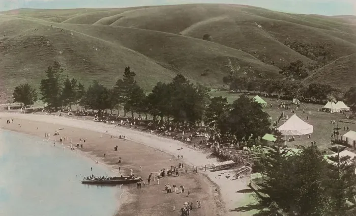 Framed Print : Home Bay, Motutapu, near Auckland, c1910. Creator: Henry Winkelmann Framed Print : Home Bay, Motutapu, near Auckland, c1910. Creator: Henry Winkelmann