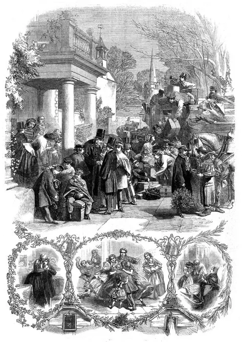 Framed Print : Home for the Christmas holidays - drawn by A. Hunt, 1860. Creator: Murden Framed Print : Home for the Christmas holidays - drawn by A. Hunt, 1860. Creator: Murden