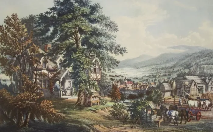Framed Print : The Home of Evangeline, In the Acadian Land, pub. 1864, Currier & Ives Framed Print : The Home of Evangeline, In the Acadian Land, pub. 1864, Currier & Ives