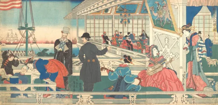 Framed Print : Home of Foreign Merchants in Yokohama, 9th month, 1861. Creator: Sadahide Utagawa Framed Print : Home of Foreign Merchants in Yokohama, 9th month, 1861. Creator: Sadahide Utagawa