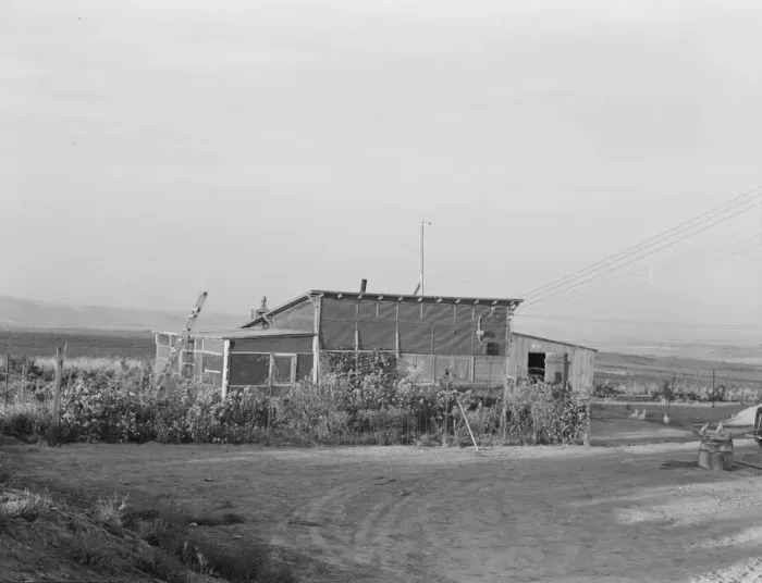 Framed Print : The home of a new farmer who has successfully established himself on the raw land, 1939. Creator: Dorothea Lange