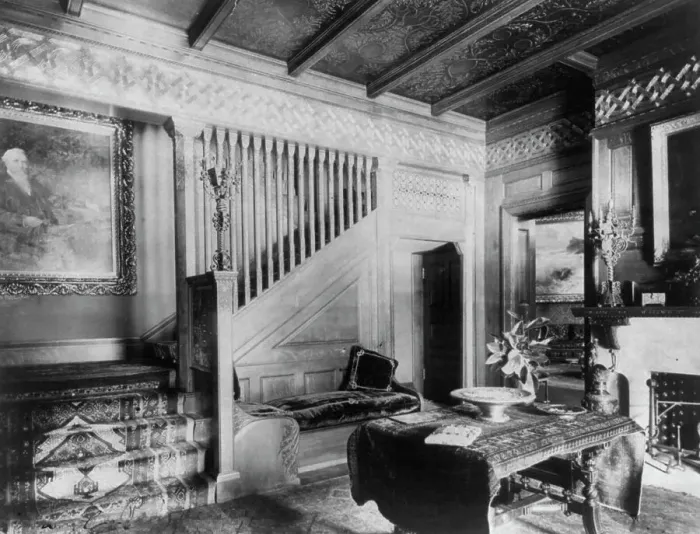 Framed Print : Home of Phoebe Apperson Hearst (widow of George Hearst) at 1400 New Hampshire Ave. NW... c1900. Creator: Frances Benjamin Johnston Framed Print : Home of Phoebe Apperson Hearst (widow of George Hearst) at 1400 New Hampshire Ave. NW... c1900. Creator: Frances Benjamin Johnston