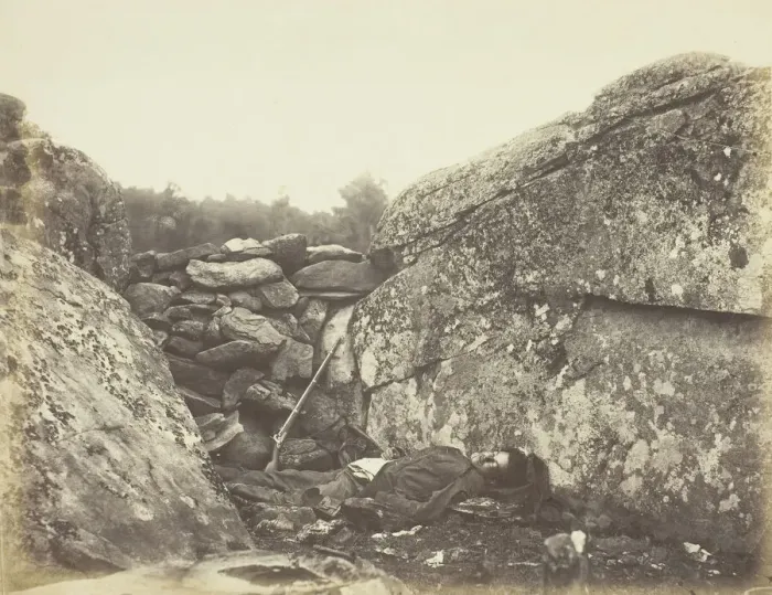 Framed Print : Home of a Rebel Sharpshooter, Gettysburg, July 1863. Creator: Alexander Gardner Framed Print : Home of a Rebel Sharpshooter, Gettysburg, July 1863. Creator: Alexander Gardner