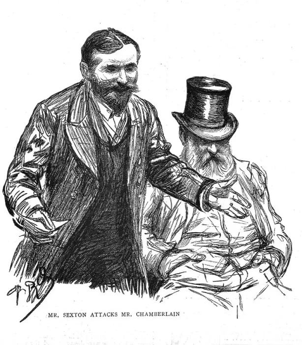 Framed Print : The Home Rule debate in the House of Commons, Mr Sexton attacks Mr Chamberlain, 1886. Creator: Unknown Framed Print : The Home Rule debate in the House of Commons, Mr Sexton attacks Mr Chamberlain, 1886. Creator: Unknown