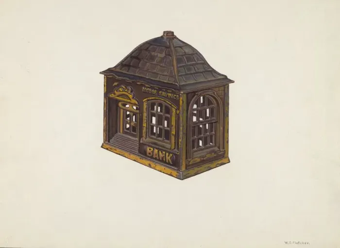 Framed Print : Home Savings bank, c. 1940. Creator: William O. Fletcher Framed Print : Home Savings bank, c. 1940. Creator: William O. Fletcher