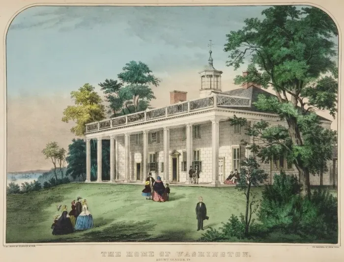 Framed Print : The Home of Washington, Mount Vernon, Va. pub. c1857 (colour lithograph). Creator Framed Print : The Home of Washington, Mount Vernon, Va. pub. c1857 (colour lithograph). Creator