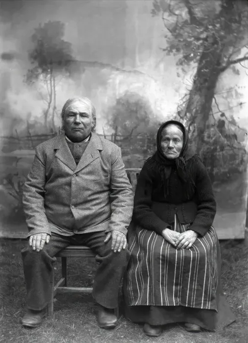 Framed Print : Homeowner and church steward Näs Jonas Jonsson (1825-1908) with his wife... 1900-1908. Creator: Per Persson Framed Print : Homeowner and church steward Näs Jonas Jonsson (1825-1908) with his wife... 1900-1908. Creator: Per Persson
