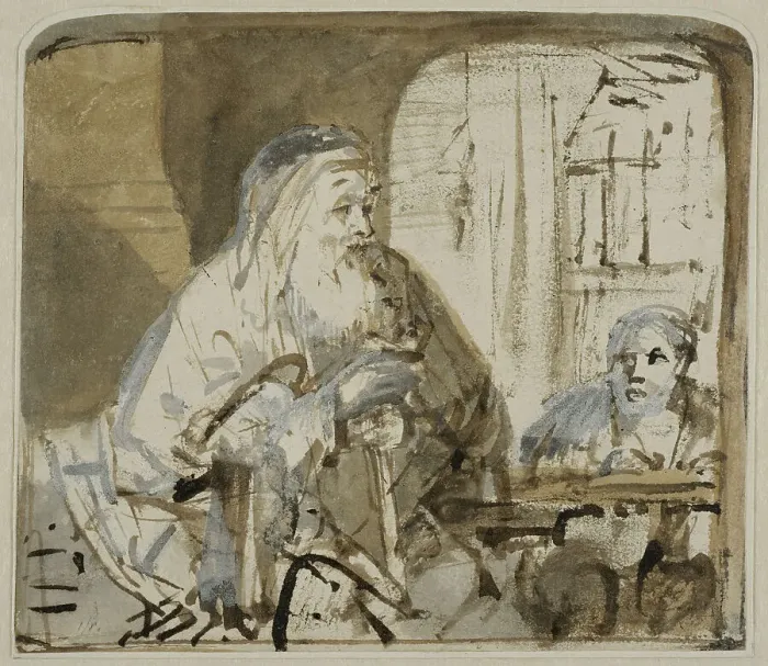 Framed Print : Homer dictates to a scribe. Creator: Rembrandt Harmensz van Rijn Framed Print : Homer dictates to a scribe. Creator: Rembrandt Harmensz van Rijn