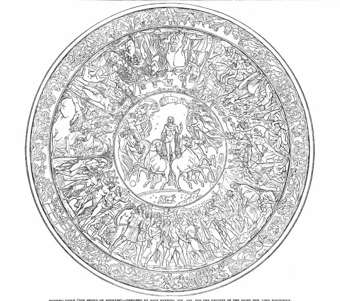 Framed Print : Homeric Table (The Shield of Achilles) - designed by John Henning Junior Esq... 1850. Creator: Unknown