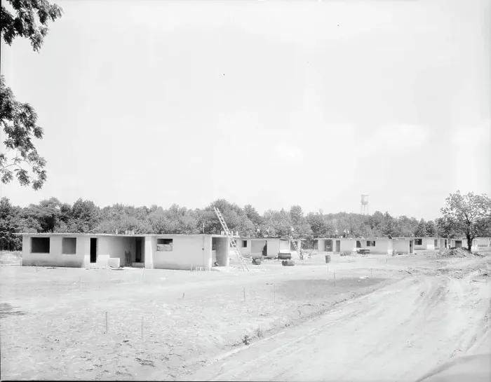 Framed Print : Homes under construction, Hightstown, New Jersey, 1936. Creator: Dorothea Lange