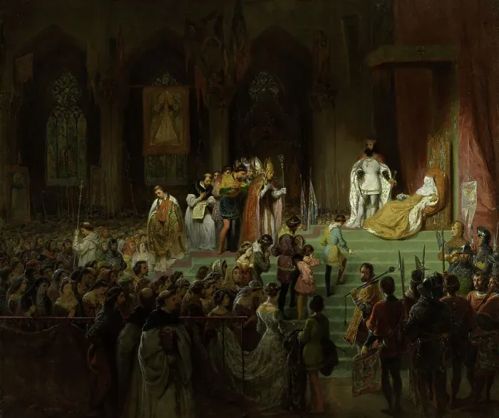 Framed Print : Hommages publics rendus dans l'église Sainte Claire de Coïmbra, aux restes d'Ines... 1828. Creator: Gillot Saint-Evre Framed Print : Hommages publics rendus dans l'église Sainte Claire de Coïmbra, aux restes d'Ines... 1828. Creator: Gillot Saint-Evre