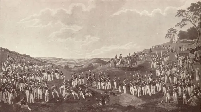 Framed Print : The Hon. Artillery Company Assembled for Ball Practice at Childs Hill, c1820-1870, (1909). Artist: Robert Havell Framed Print : The Hon. Artillery Company Assembled for Ball Practice at Childs Hill, c1820-1870, (1909). Artist: Robert Havell
