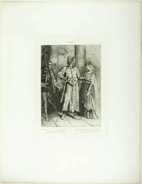 Framed Print : Honest Iago, my Desdemona must I leave to thee, plate four from Othello, 1844. Creator: Theodore Chasseriau Framed Print : Honest Iago, my Desdemona must I leave to thee, plate four from Othello, 1844. Creator: Theodore Chasseriau