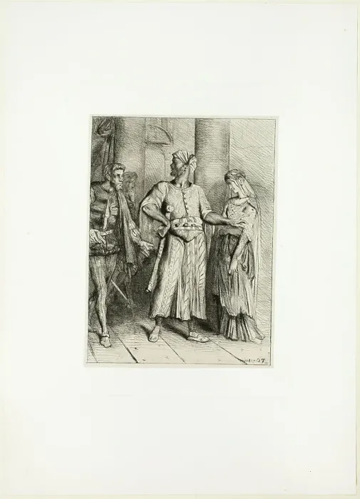 Framed Print : Honest Iago, my Desdemona must I leave to thee, plate four from Othello, 1844. Creator: Theodore Chasseriau
