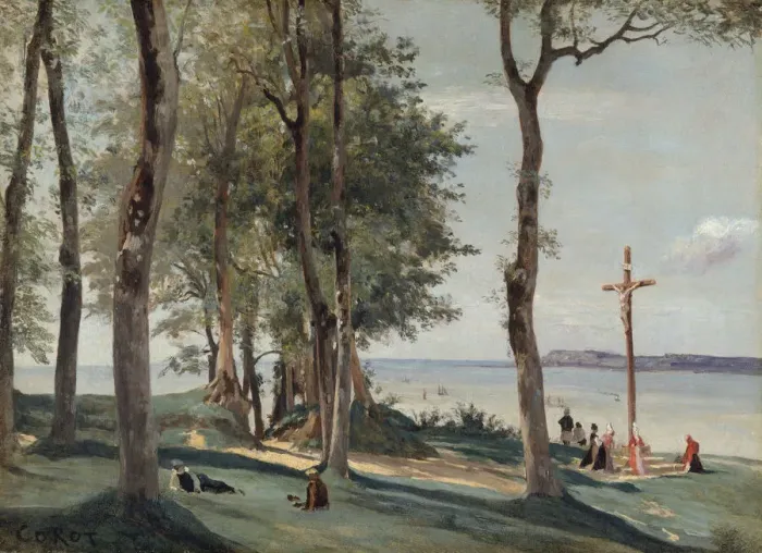 Framed Print : Honfleur: Calvary, ca. 1830. Creator: Jean-Baptiste-Camille Corot Framed Print : Honfleur: Calvary, ca. 1830. Creator: Jean-Baptiste-Camille Corot