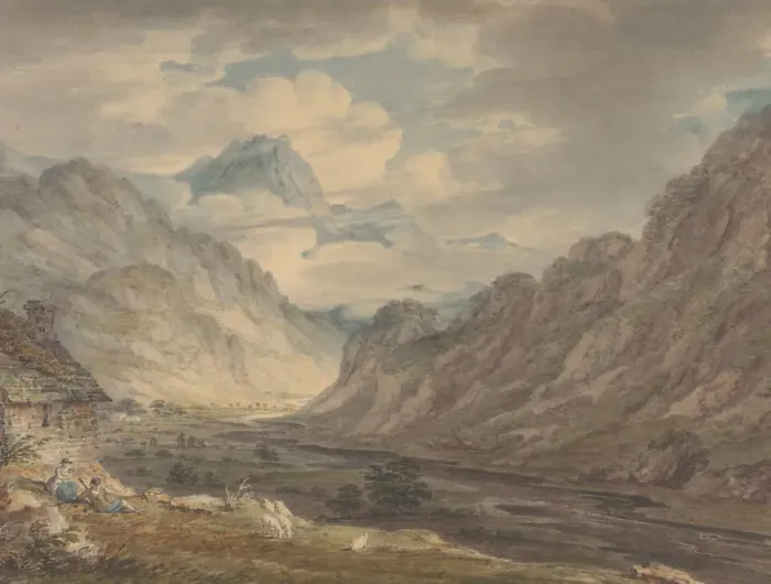 Framed Print : The Honister Pass from Gatesgarth Farm, Gatesgarthdale, Lake District, 1789-1804 Framed Print : The Honister Pass from Gatesgarth Farm, Gatesgarthdale, Lake District, 1789-1804