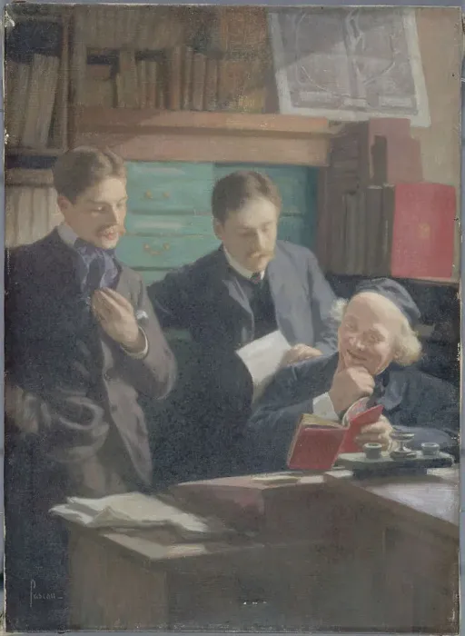 Framed Print : Honoré Champion (1846-1913), bookseller-editor, surrounded by his sons, c1900. Creator: Eugene Pascau Framed Print : Honoré Champion (1846-1913), bookseller-editor, surrounded by his sons, c1900. Creator: Eugene Pascau