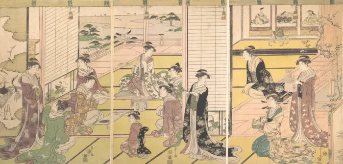 Framed Print : Honoring the Three Gods of Poetry: Women Composing Poems, ca. 1792. Creator: Hosoda Eishi Framed Print : Honoring the Three Gods of Poetry: Women Composing Poems, ca. 1792. Creator: Hosoda Eishi