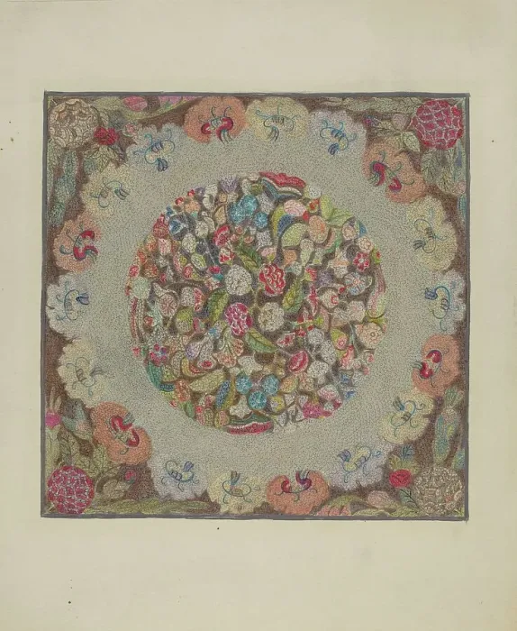 Framed Print : Hooked Rug, c. 1936. Creator: Elizabeth Valentine Framed Print : Hooked Rug, c. 1936. Creator: Elizabeth Valentine