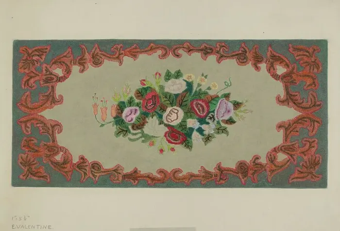 Framed Print : Hooked Rug, c. 1936. Creator: Elizabeth Valentine Framed Print : Hooked Rug, c. 1936. Creator: Elizabeth Valentine