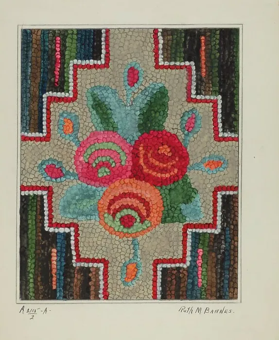 Framed Print : Hooked Rug, c. 1936. Creator: Ruth M. Barnes Framed Print : Hooked Rug, c. 1936. Creator: Ruth M. Barnes