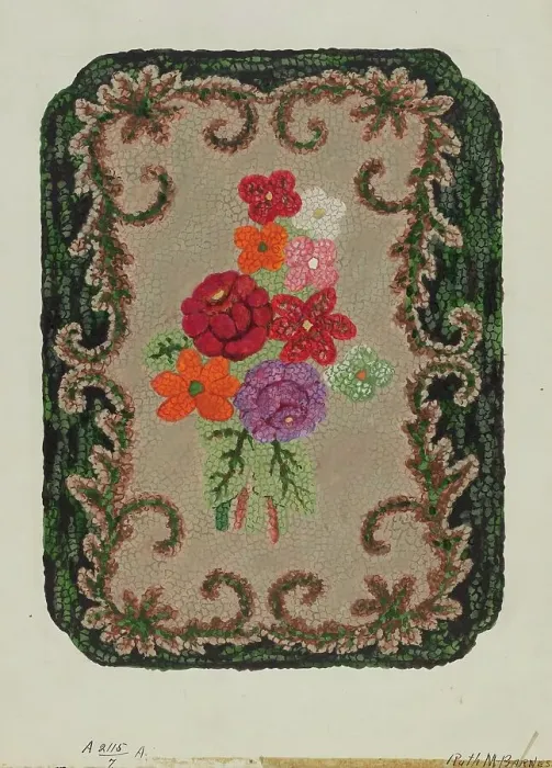 Framed Print : Hooked Rug, c. 1936. Creator: Ruth M. Barnes Framed Print : Hooked Rug, c. 1936. Creator: Ruth M. Barnes