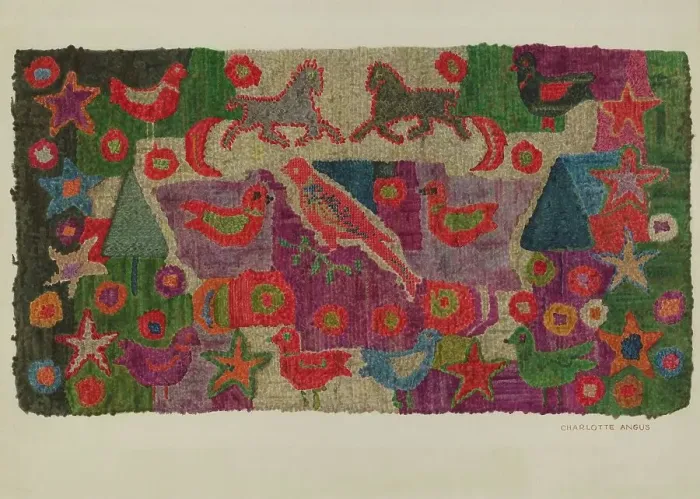 Framed Print : Hooked Rug, c. 1940. Creator: Charlotte Angus Framed Print : Hooked Rug, c. 1940. Creator: Charlotte Angus