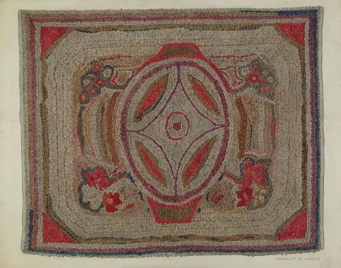 Framed Print : Hooked Rug (Cotton), c. 1940. Creator: Charlotte Angus Framed Print : Hooked Rug (Cotton), c. 1940. Creator: Charlotte Angus
