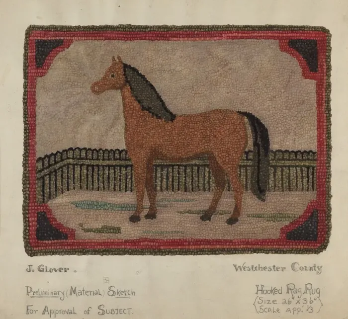Framed Print : Hooked Rug with Horse, 1935 / 1942. Creator: Joseph Glover Framed Print : Hooked Rug with Horse, 1935 / 1942. Creator: Joseph Glover