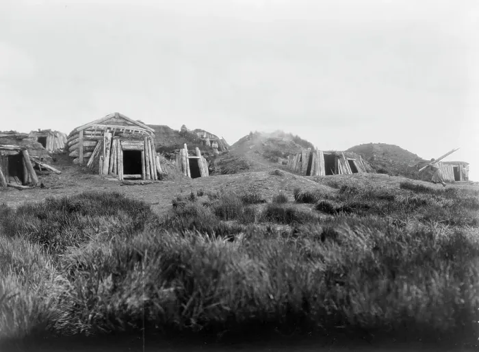 Framed Print : Hooper Bay homes, Hooper Bay, Alaska, c1929. Creator: Edward Sheriff Curtis