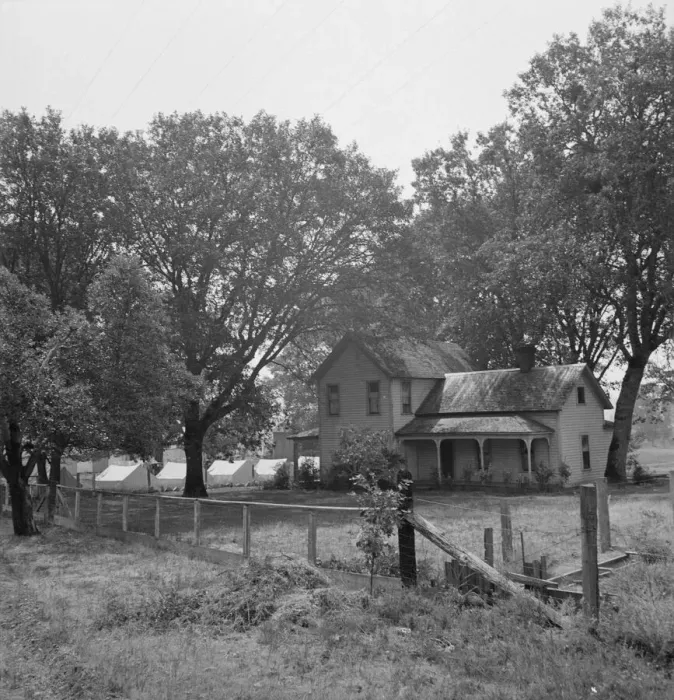 Framed Print : Hop growers home on Rogue River, with the tent camp he... near Medford, Jackson County, 1939. Creator: Dorothea Lange Framed Print : Hop growers home on Rogue River, with the tent camp he... near Medford, Jackson County, 1939. Creator: Dorothea Lange